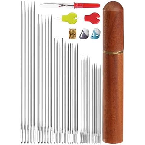 JIBENGAO 30 PCS Hand Sewing Needles Large Eye Hand Sewing Kit, 6 Sizes Hand Embroidery Needles for Mending, DIY Crafts Needles for Hand Sewing – Includes Threaders & Thimble for Easy Sewing Cover