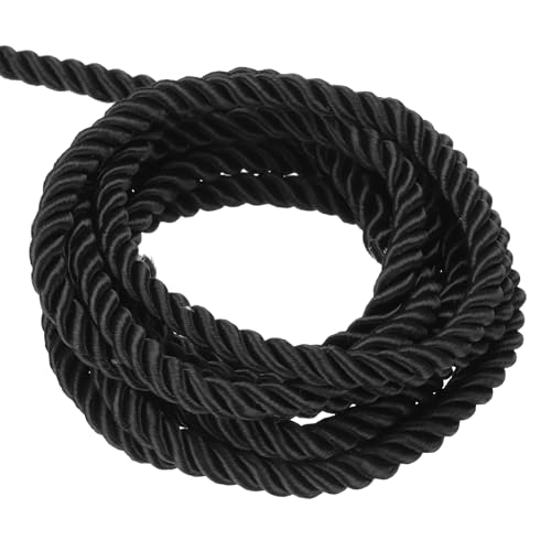 QUARKZMAN Corda Intrecciata in Poliestere 10m, 6mm 3 Strati Cordino Decorativo Ritorto Flessibile Brillante per Tenda Artigianato Regalo Borsa Decorazioni Natalizie, Nero - 11ft