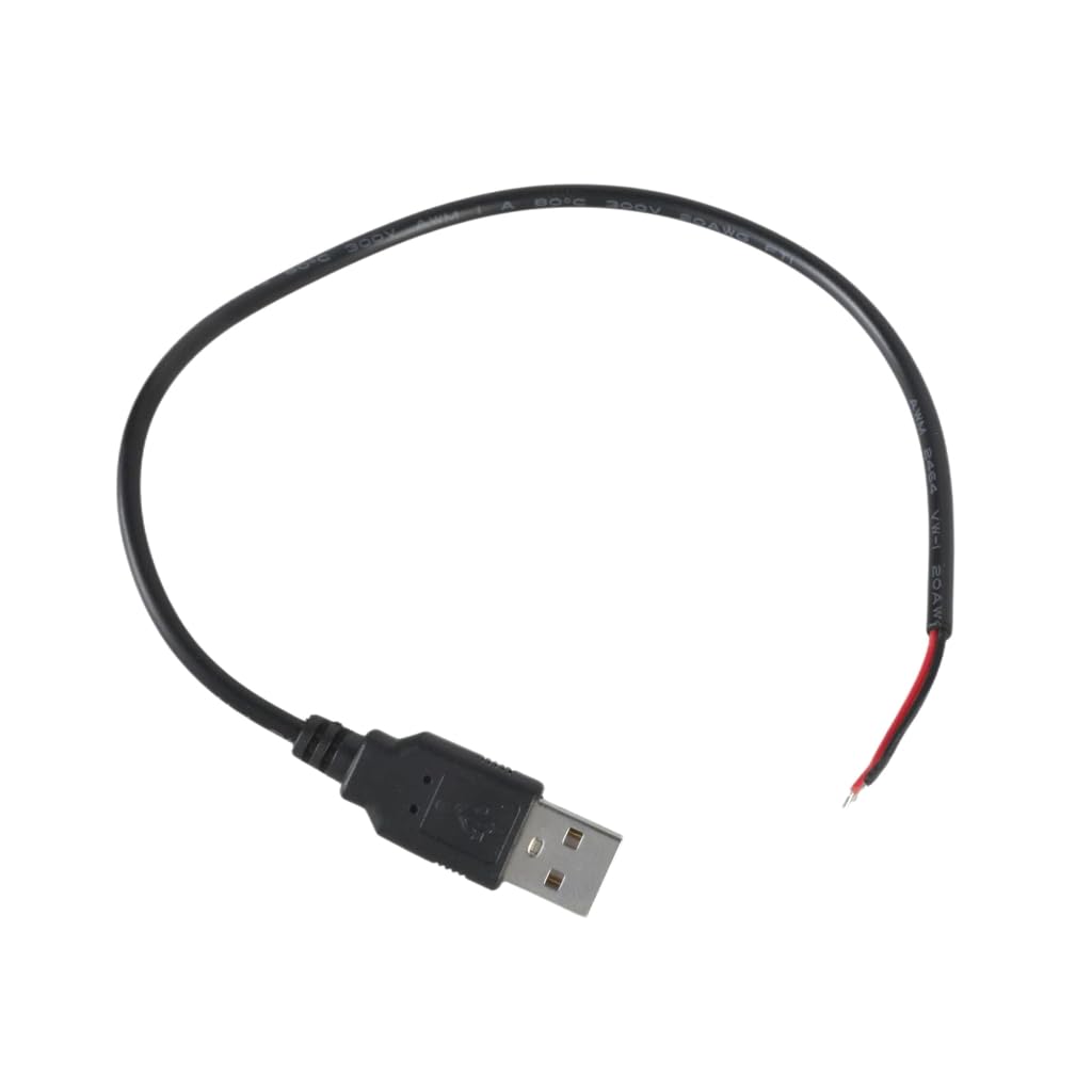 Elnwnnkc USB Male to 2Pin Pigtail Cable Power Cord 22AWG Bare Open End Extension Wire Supports 5V 3A Power