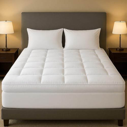 4AS Supersoft Mattress Topper Double Bed - 4 Inch (10cm) Thick Mattress Topper with Elasticized Corner Straps - White (137x190 cm)