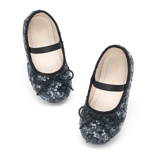 Image of PHIRAMIN Toddler Flower Girl Glitter Dress Shoes Little Girl Ballet Flats Bow Wedding Party