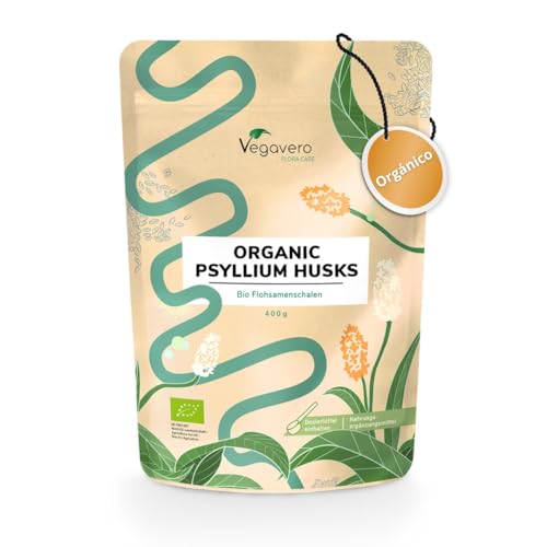 Cáscara de Psyllium Ecológico | 400 g | 99.9% Pureza + 90% Pura Fibra | Para 3 meses | Digestión, Tracto Intestinal y Efecto Saciante | Vegano y Sin Aditivos | Vegavero
