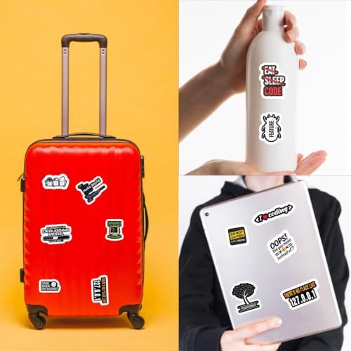 Image of Coding & Programmer Sticker Pack of 50 - Waterproof Vinyl Tech Stickers for Laptop, Water Bottle, Notebook, PC, Keyboard, Journal & Gaming Setup | Developer, Hacker, Python & Coding Theme Decals