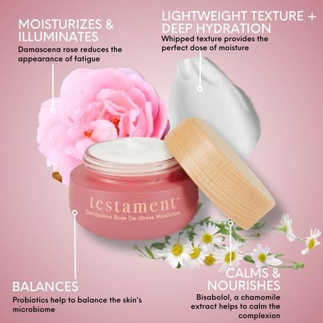 Miniatura 3 de Testament Beauty Damascena Rose De-Stress - Hidratante facial antienvejecimiento crema facial para el cuello para suavizar la piel y reducir las