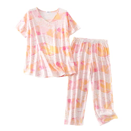 Image of PNAEONG Women Pajama Set Sleepwear Tops with Capri Pants Casual and Fun Prints Pajama Sets