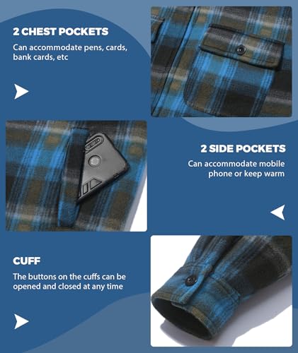Image of ZITY Men's Flannel Hooded Jacket Fleece Sherpa Lined Plaid Shirts Jackets Zip Up Sweatshirt Hoodies for Men with 4 Pockets