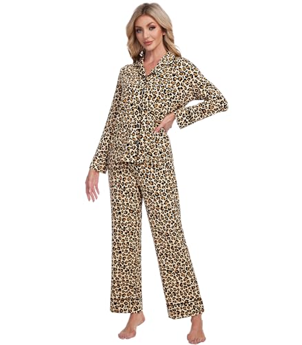 Image of Pajamas Set for Women Soft Knit Button Down Sleepwear 2 Piece Breathable Viscose from Bamboo Pjs S-XXL