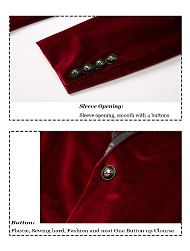 Thwei Mens Velvet Blazer One Button Slim Fit Blazer Sport Coat P-Red 2Xl #TOP5