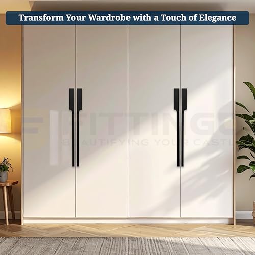 Image of Goldcrest 47cm Handle for Wardrobe & Cabinet /Cupboard Handle /Wardrobe Handle /450mm Hole to Hole (Silk Black) Pack of 1 - Right Side Handle-| 3 Years Warranty |