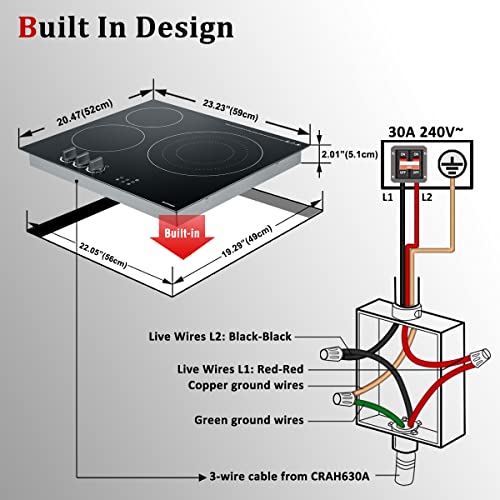 Eelectric Cooktop 24 inch, ECOTOUCH 3 Burner Radiant Electric Cooktop