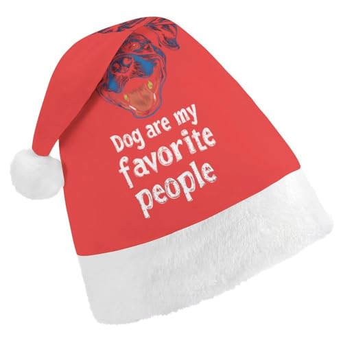 Dog Are My Favorite People Santa Hat Christmas Holiday Party Headwear for Adults Soft Velvet Festive Costume Accessory Adult