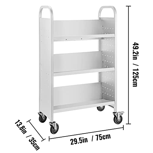 Vevor Book Cart, 200Lbs Library Cart, 30X14X49 Inch Rolling Book Cart, Single Sided V-Shaped Sloped Shelves With 4 Inch Lockable Wheels, For Home Shelves Office And School Book Truck In White #TOP7