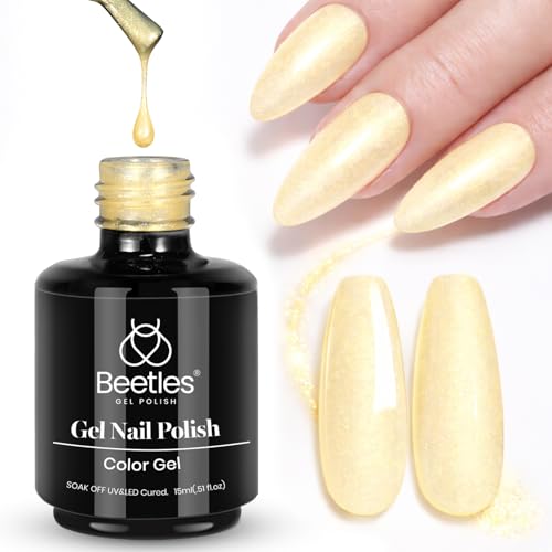 Beetles Yellow Gel Nail Polish - 15ML Shimmer Glitter Butter Yell...