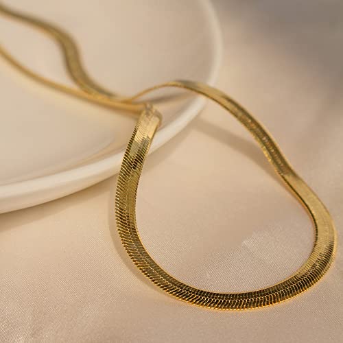 Chesky Herringbone Necklace For Women, Dainty Gold Chain Necklace 14K Gold Plated 5Mm Flat Snake Chain Necklaces Thick Chunky Chain Choker Necklaces For Women #TOP6