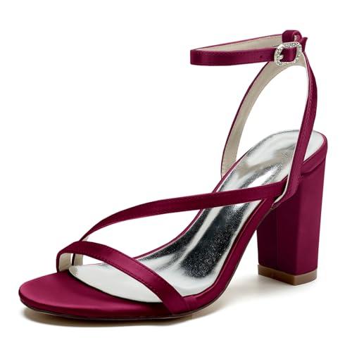 Sandales Bride Arrière en Satin raffiné avec talons épais stables pour cérémonie