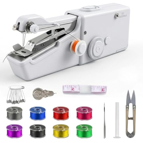 Image of Handheld Sewing Machine, Portable Hand Held Sewing Machine for Adults & Beginners, Cordless Mini Electric Hemming Tool for Denim, Fabric & Quick Home & Travel Repairs (white)
