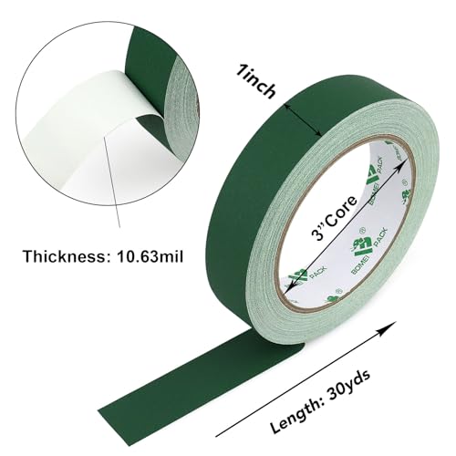 Image of BOMEI PACK Dark Green Gaffer Tape, Matte Non-Reflective, 1inch x 30yds No Residue Hand Tear Self-Adhesive Tape for Labeling, Cable, Stage, Photo Studio, Painters and Duct Repair, 1 Pack
