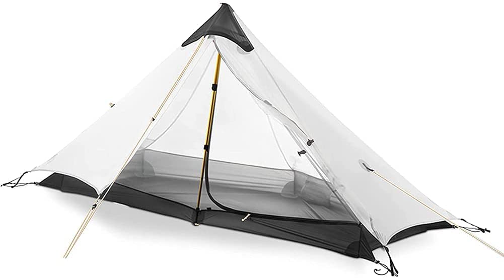 Tente de camping imperméable double couche ultra légère forme pyramide grise - 8