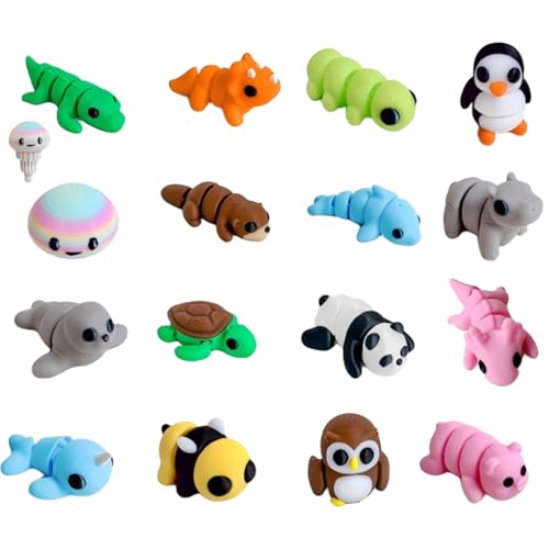 LEBKFT 16Pcs 3D Printed Animals, Mini 3D Printed Fidget Toys with Movable Joints Colorful Vivid Articulated Animal Figures for Home Office Desk Decoration Stress Relief and Photographic Prop (Type A)