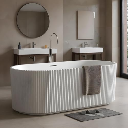 59'' Freestanding Bathtub, Deep Acrylic Soaking Tub with Non-Slip Base, cUPC Certified Modern Free...