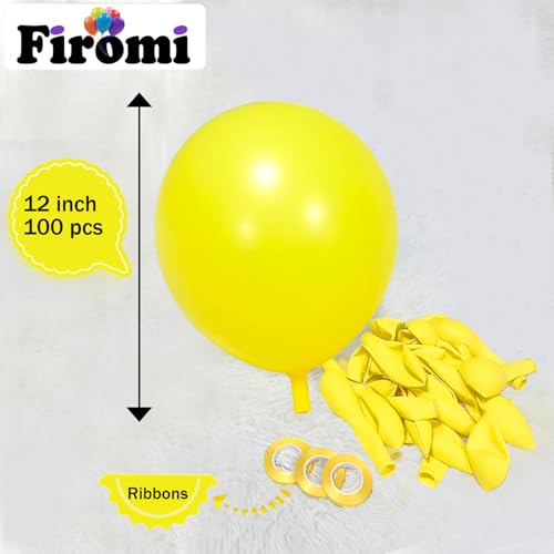 Image of Firomi Matte Latex Yellow Balloons 12-inch 100 Pack (with 3 Ribbons)