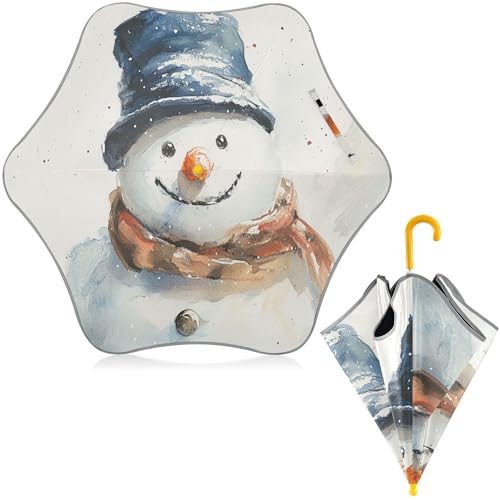 ALAZA Watercolor Snow Man Winter Kids Umbrella for Girls Boys