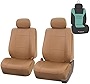 FH Group Car Seat Covers PU Leather Automotive Seat Covers Front Set, Tan Seat Covers Pair Set with Gift Universal Fit Interior Accessories for Cars Trucks and SUVs