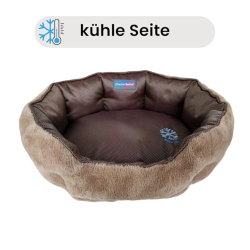 ThermoSwitch Santorini orthopädisches Hundebett – isolierendes Wendebett mit Memory Foam, druckentlastend & beidseitig nutzbar für Sommer & Winter (Braun, M)