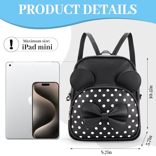 Coziyee Mini Backpack for Girls Women Cute Bowknot Polka Dot Small Mouse Backpack for Kid Toddler Purse Shoulder Bag Daypacks (Black)