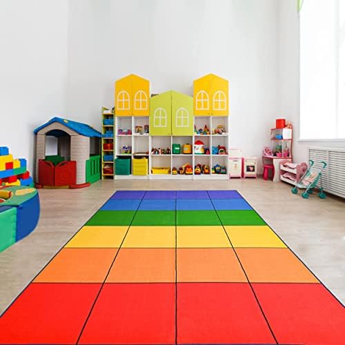 Booooom Jackson Rainbow Colorful Seating Classroom Rug for Kids Room Seating Décor, 7'54''x13'12'' Large Preschool Carpet Seating Rug for Teaching and Playroom, Non-Slip Rubber Backing
