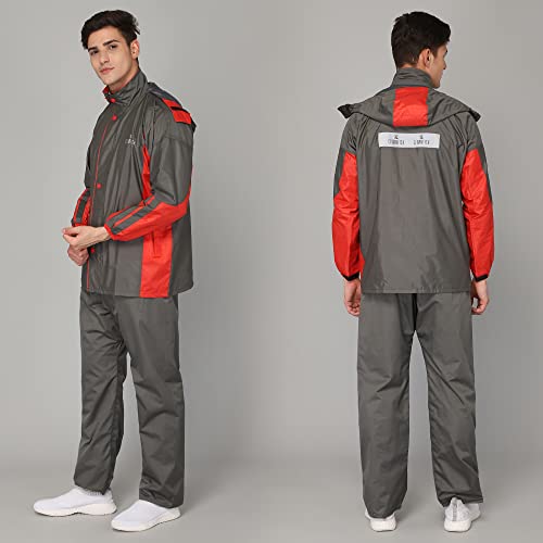 Image of THE CLOWNFISH Solomon Series Men's Waterproof Polyester Double Coating Reversible Raincoat with Hood and Reflector Logo at Back. Set of Top Bottom. Printed Plastic Pouch Rope