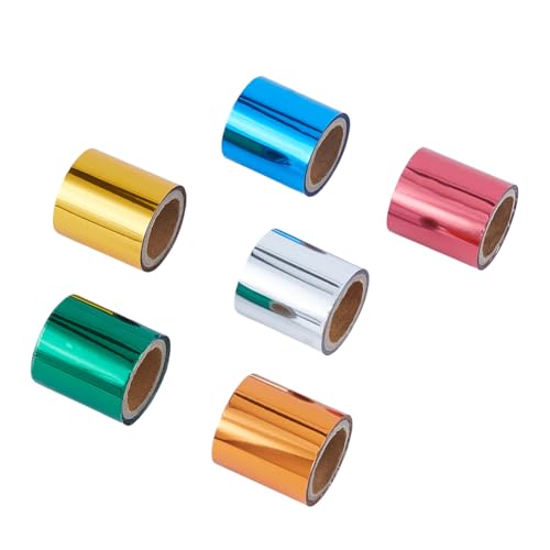 SUPERFINDINGS Rollo de papel de transferencia en caliente PET de 6 colores, 10 m, 4 cm de ancho, rollos de papel de transferencia de calor metálico para pluma de papel de aluminio para manualidades,