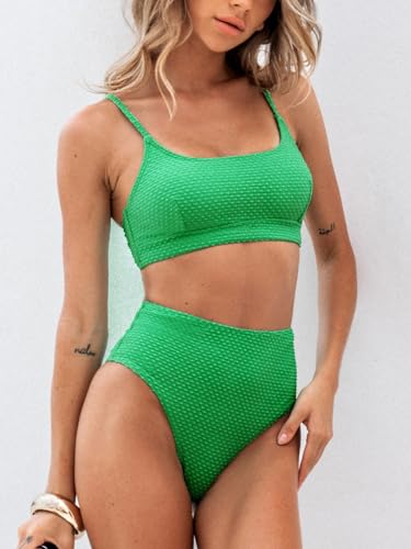 CUPSHE Women's Bikini Sets Two Piece Bathing Suit High Waisted Ribbed Texture Widen Trim4