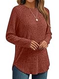 AUTOMET Womens Long Sleeve Shirts Fall Fashion Tops 2025 Crewneck Dressy Sweaters Tunic Winter Clothes Casual Outfits Maple XL