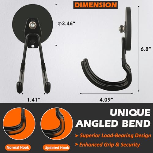 Image of MUTUACTOR Updatde Magnetic Hooks,40lbs 2Packs Strong Magnetic Hooks Heavy Duty,Anti-Scratch Heavy Duty Double Metal J-Hook for Organizing Cordless Impact Drivers Trailer Cord Garden Shovel Tool Box