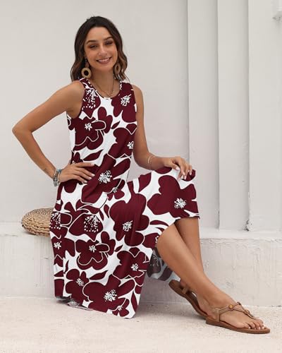 Image of AUSELILY Women's Summer Dresses Casual Sleeveless Midi Tank Beach Dress | Women's Asymmetrical Hem Sundress with Side Pockets, Great for Beach, Vacation & Daily Wear