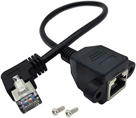 Qaoquda CAT6 Network Extension Cable,90 Degree RJ45 Male to Female Screw Panel Mount Extension Cable, Support Ethernet Cat 5e/Cat6-10 inch (Left)