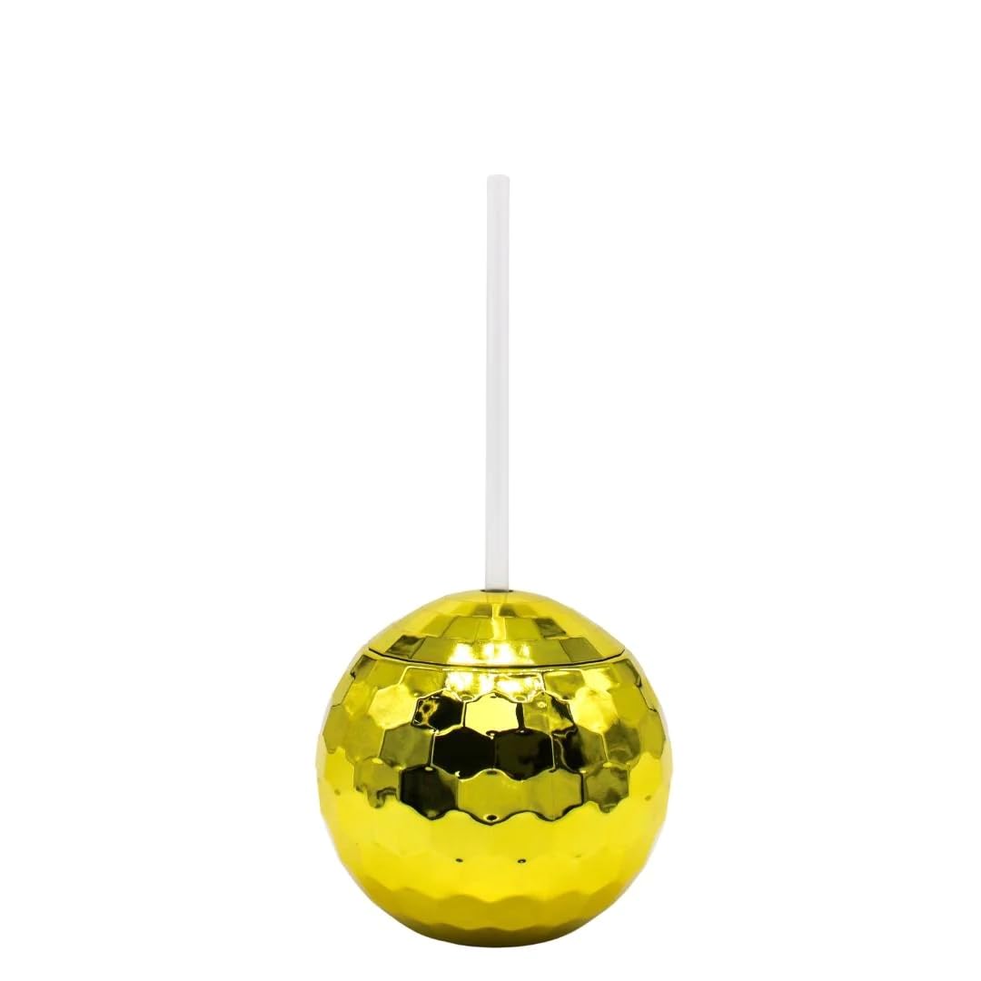 20oz Gold Disco Ball Glass with Lid and Straw Each