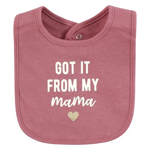 Image of Hudson Baby Infant Girl Cotton Bibs, Mama Mauve Sage Rose, One Size