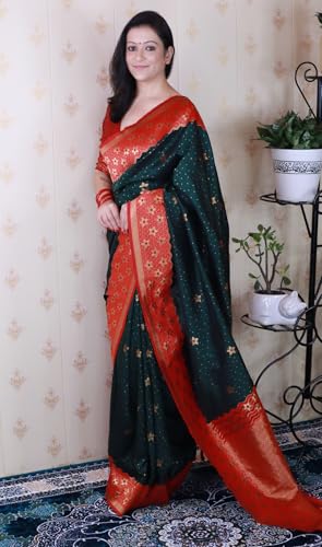 Image of SGF11 Women's Kanjivaram Pure Handloom Soft Silk Saree With Blouse Piece