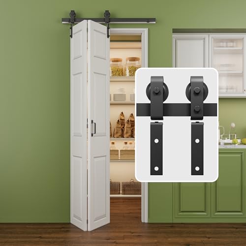 AINLARRY 40' Bifold Barn Door Hardware Kit, 3.3FT Bi-Folding Closet Door Track Kit, Smoothly and...