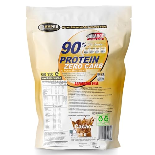 Hyper 90% PROTEIN ZERO CARB 4 Fonti Proteine Dellattosate Vaniglia gr 750 Frullati/Shakes Proteici Dimagranti Sostituto del Pasto Dieta Proteica Povere di Carboidrati e Grassi Dimagrire Perdere Peso