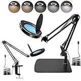 15X Magnifying Glass Desk Lamp with Clamp and Base, Real Glass Lens, 84 LEDs, 5 Color Modes Dimmable, Led Lamp Magnifier with Dust Cover, Clean Cloth, Ideal Gift for Seniors, Crafters, Hobbyists