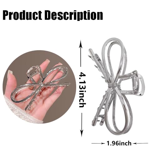 Pinza metálica grande plateada para cabello miniatura 2
