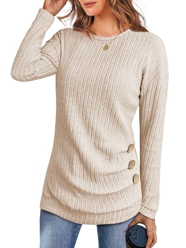 ANRABESS Womens Long Sleeve Tunic Top 2025 Fall Sweaters Lightweight Ribbed Knit Buttons Shirts Casual Work Outfits