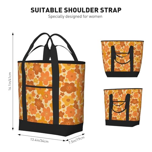 70s Retro Vintage Floral Pattern Insulated Tote Bag – Premium Insulation, Leakproof & Durable, Ideal For Grocery Shopping, Picnics, Food Delivery & Travel3