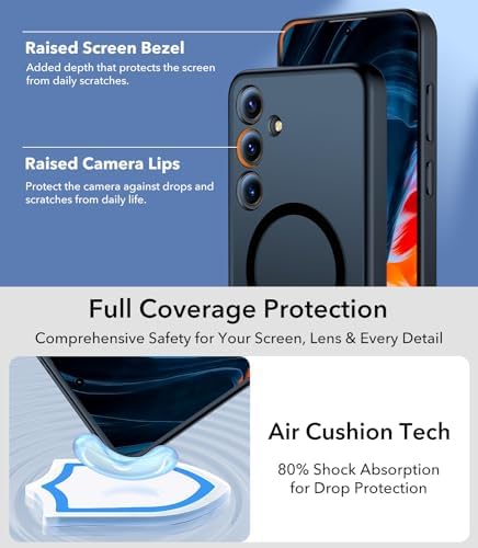 ELEPIK Stronger Magnetic for Samsung Galaxy S24 Case, [10 FT Military Grade Drop Tested] [Compatible with MagSafe] Slim Protective Matte Silicone S24 Case, Translucent Back, Black