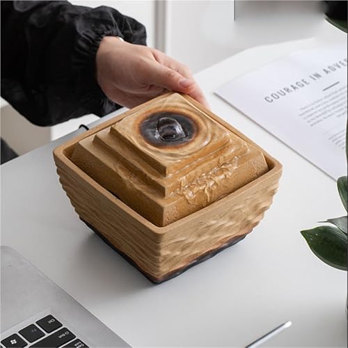 BTMDECOR -Glazed Finish Ceramic Tabletop Fountain and Rotating Glass Ball, Indoor Zen Waterfall Decor with LED Light for Home Office Meditation (Coffee, USB Pump)