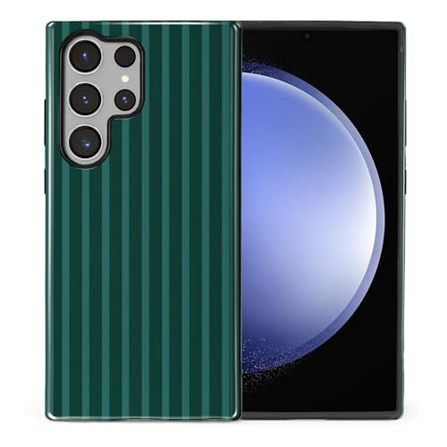 ZHEGAILIAN Case for Samsung Galaxy S23 Ultra,Shockproof Hard Shell + Soft Silicone 2 in 1 Hybrid,Shockproof Bumper Drop Protective - Deep Green Vertical Stripes On Teal