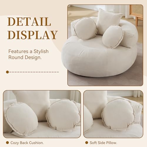Image of WUTUTUEE Round Oversized Chair Floor Sofa Chair, Chenille Compressed Circle Chaise Lounge, No Assembly Boneless Barrel Chair, Lazy Bean Bag Couch Accent Chair for Living Room, Bedroom, Dorm,Beige